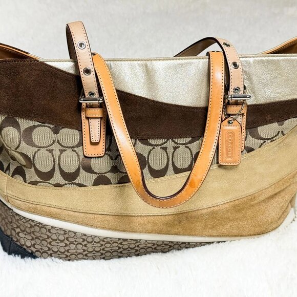 EUC Coach 1441 Tan Gold Brown Patchwork Leather Tote Bag - Picture 1 of 12